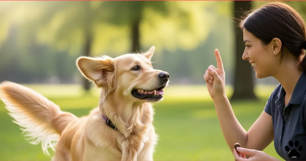 Golden Retriever Learning Stand Command