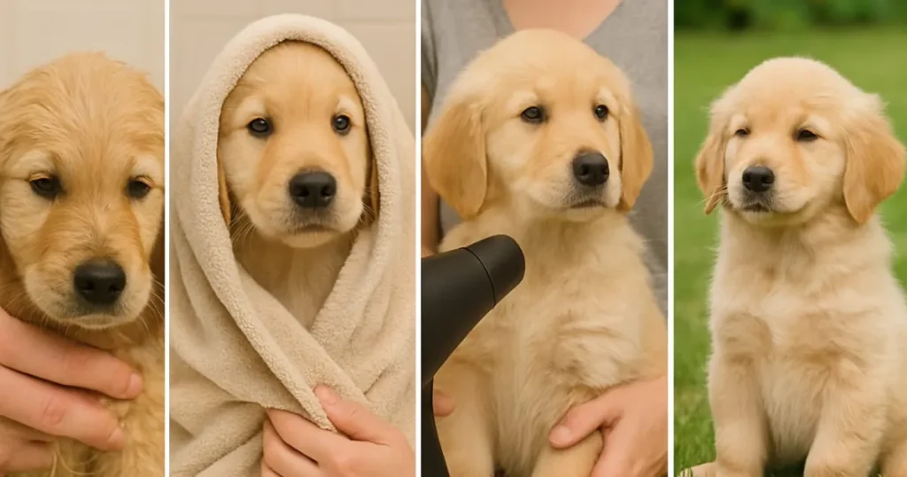 Drying a Golden Retriever