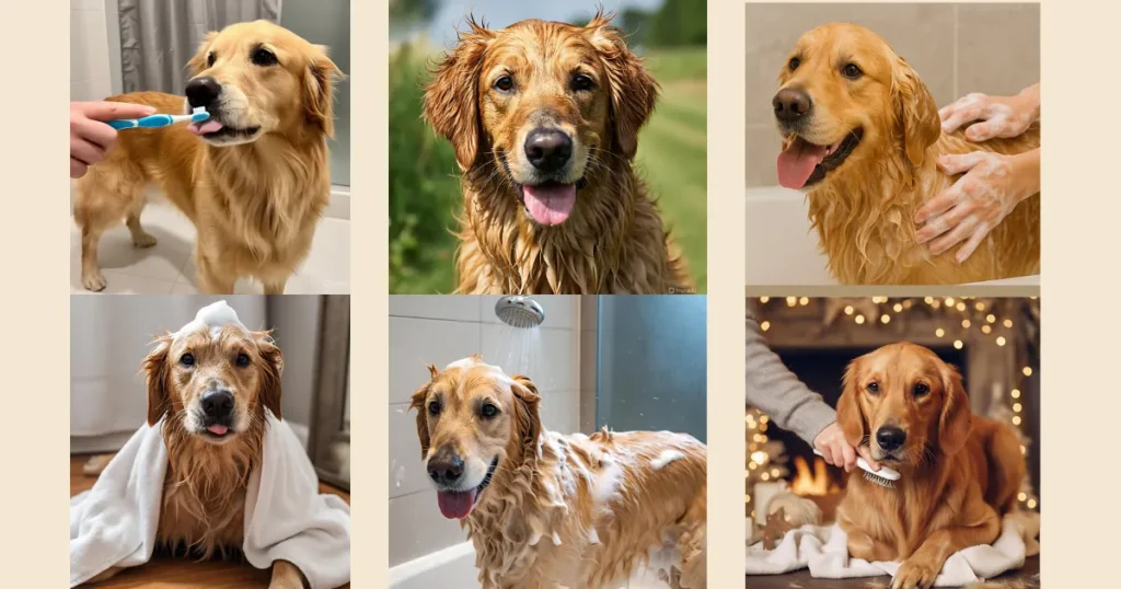 Bathing Golden Retriever