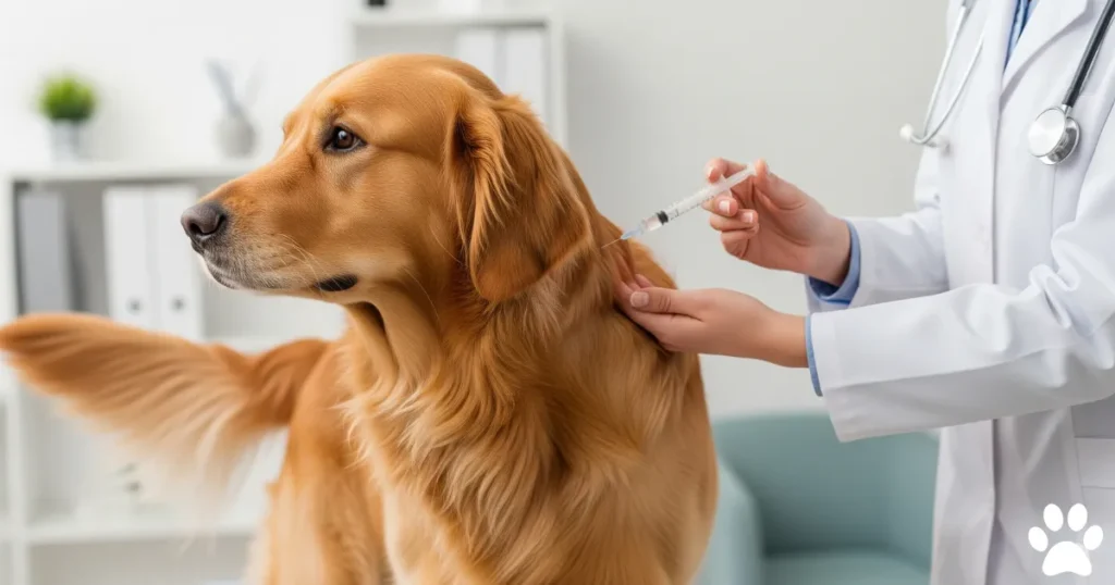 Antibiotics injection to Golden Retriever by Vet