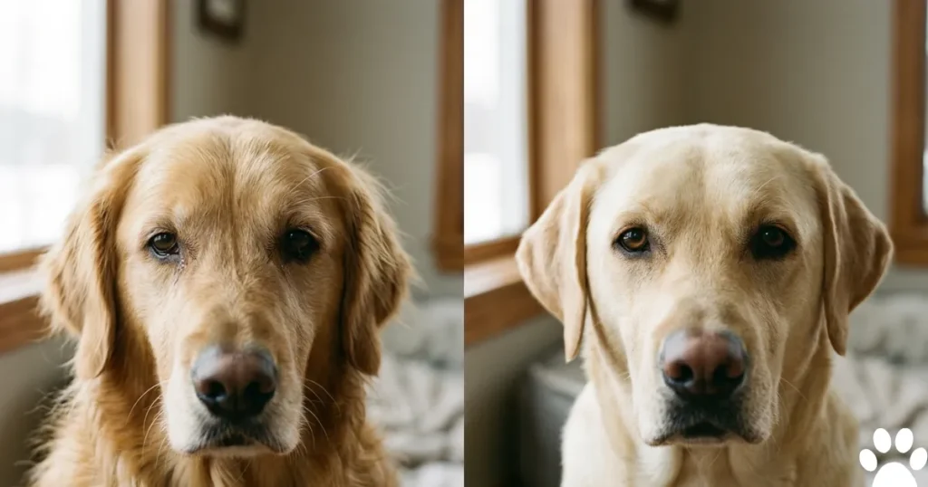 Dog Eye Infections Pictures: Golden Retriever vs Labrador periocular coat anatomy contributing to eye ailments in dogs