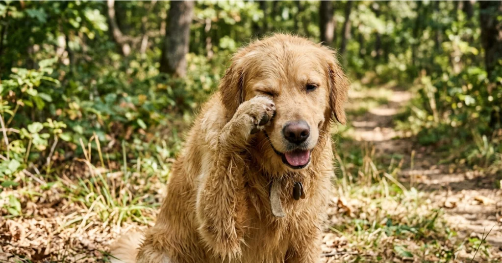 Eye Disorders in Dogs: Golden Retriever showing eye pain behavior — sign of urgent canine eye problem