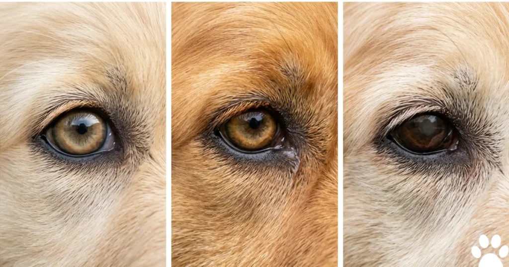 Dog Closing Eyes: Dog squinting in Golden Retrievers shown by age puppy adult and senior eye comparison