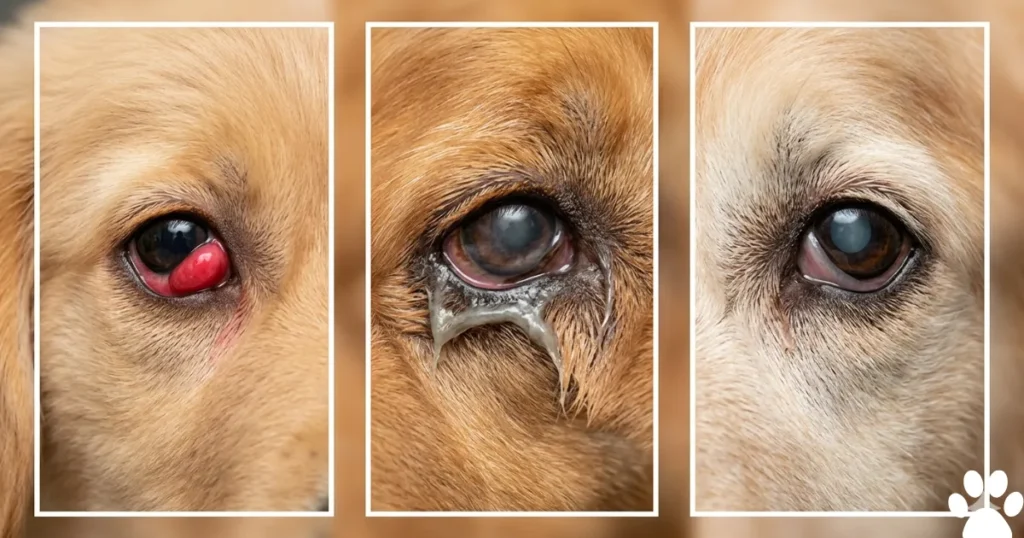 Dog Third Eyelid Showing and Squinting: Dog third eyelid showing in Golden Retrievers by age showing puppy adult and senior eye changes