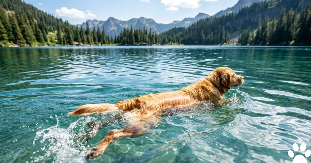 Canine Hip: Golden Retriever swimming as low-impact exercise recommended for dogs with hip dysplasia