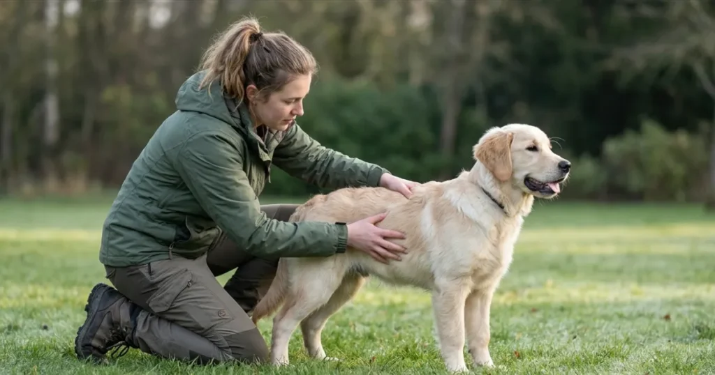 How to Prevent Hip Dysplasia in Dogs: Lean Golden Retriever puppy at ideal body condition for hip dysplasia prevention during growth phase