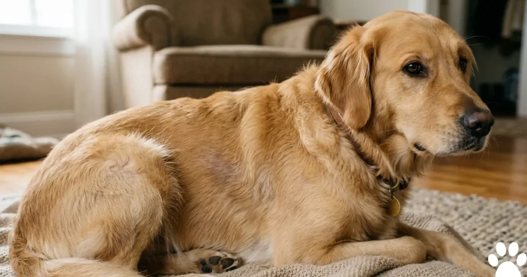 Hypothyroidism in Dogs: Adult Golden Retriever showing coat changes consistent with low thyroid in dogs
