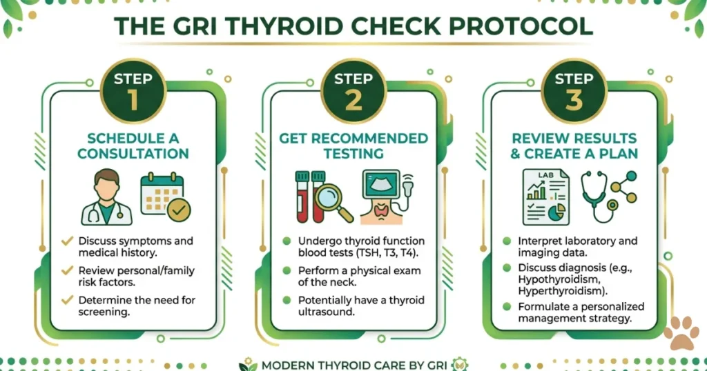 Canine Hypothyroidism: GRI Thyroid Check Protocol infographic for detecting thyroid problems in dogs at home