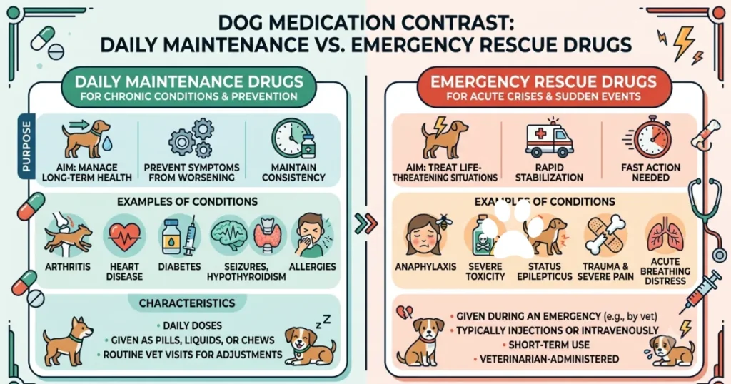 Anti Seizure Medication for Dogs: Infographic comparing daily and rescue anti seizure medication for dogs