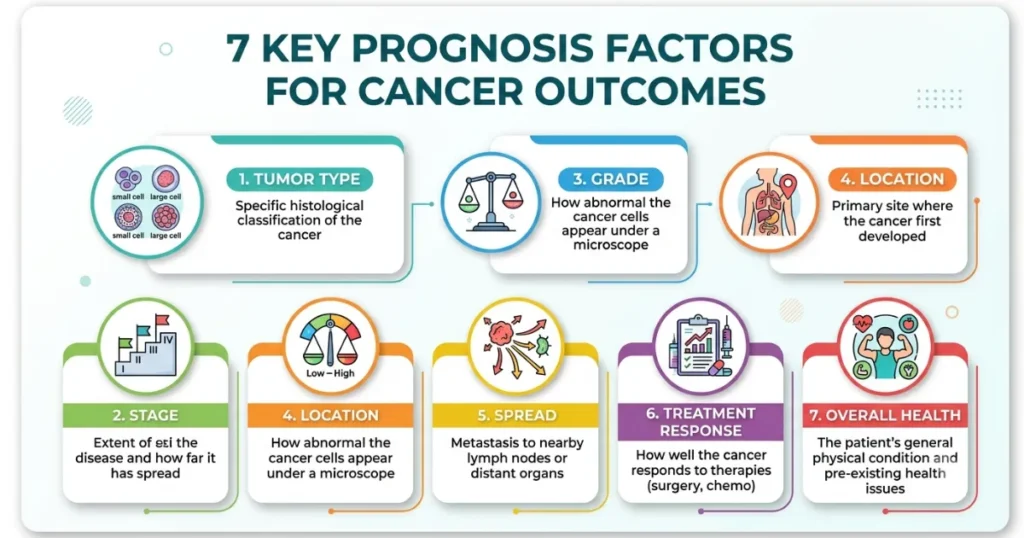 Canine Cancer Prognosis: Infographic of the seven factors that determine a dog's cancer prognosis.
