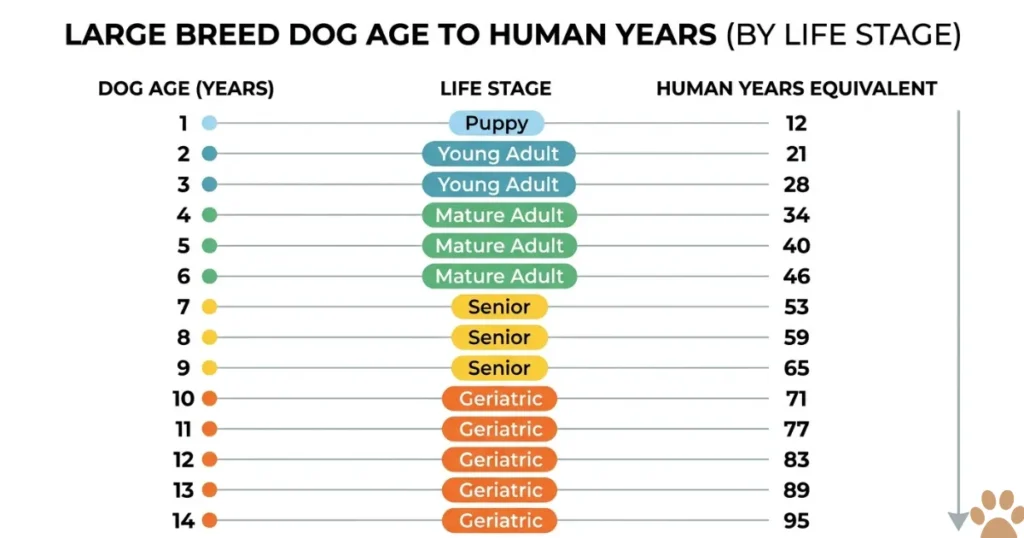 Dog Age in Human Years: Dog age chart in human years for a Golden Retriever by life stage.