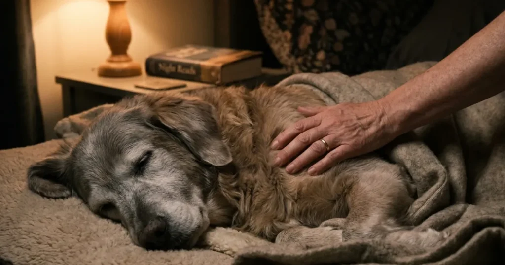 Dog Bleeding From Mouth Before Dying: A dog resting peacefully during the final hours of an end of life bleed.