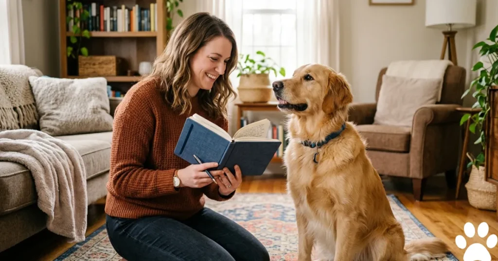 Dog Epilepsy Medication: Golden Retriever owner logging seizures to guide epilepsy medication decisions
