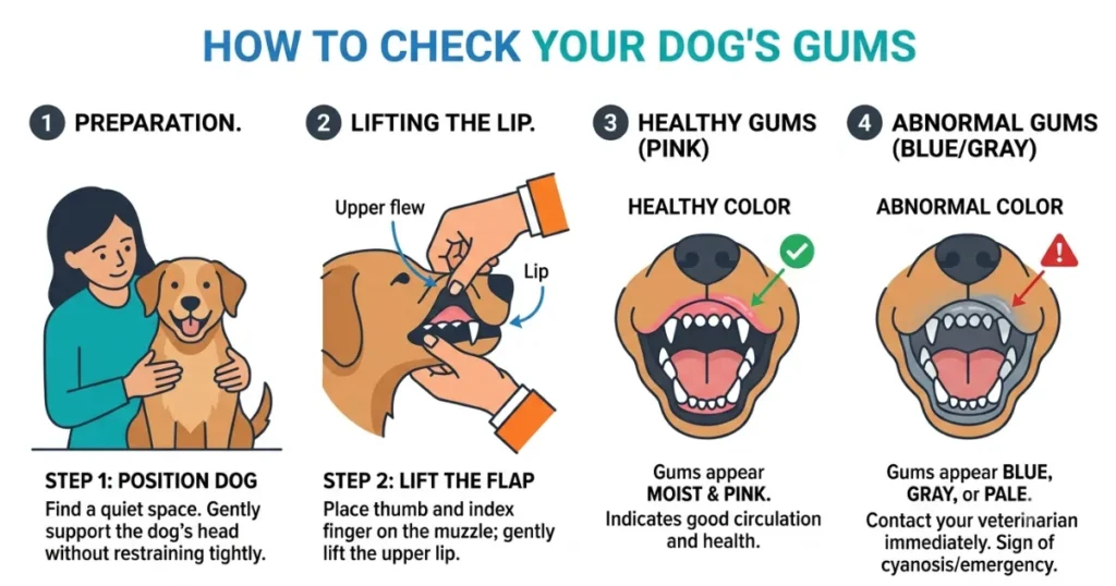 Dog Lung Cancer When to Put Down: Checking a dog's gum color for the bluish tint that signals lung cancer breathing distress.