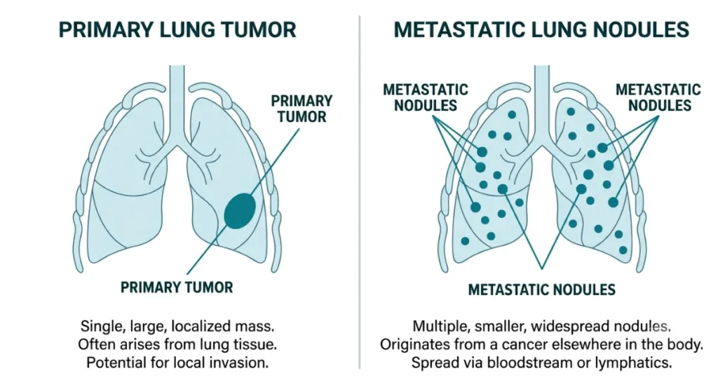 Dog Lung Cancer When to Put Down: Diagram comparing primary and metastatic lung cancer in dogs, the key distinction for Goldens.
