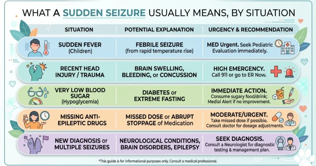 Dog Seizures Out of the Blue: Chart of likely causes of dog seizures out of the blue by age and situation"