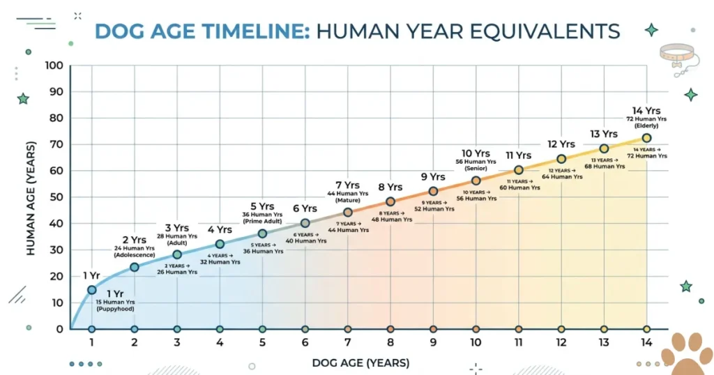 Dog Years to Human Years: Dog age chart converting dog years to human years for a large breed