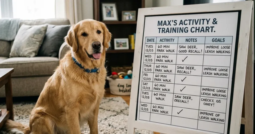 Dog Years to Human Years Chart: 10 year old Golden Retriever Murphy on the dog age chart.