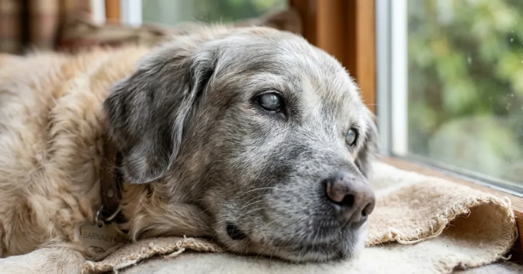 How Old is 14 in Dog Years: Fourteen year old geriatric Golden Retriever, dog years to human years.