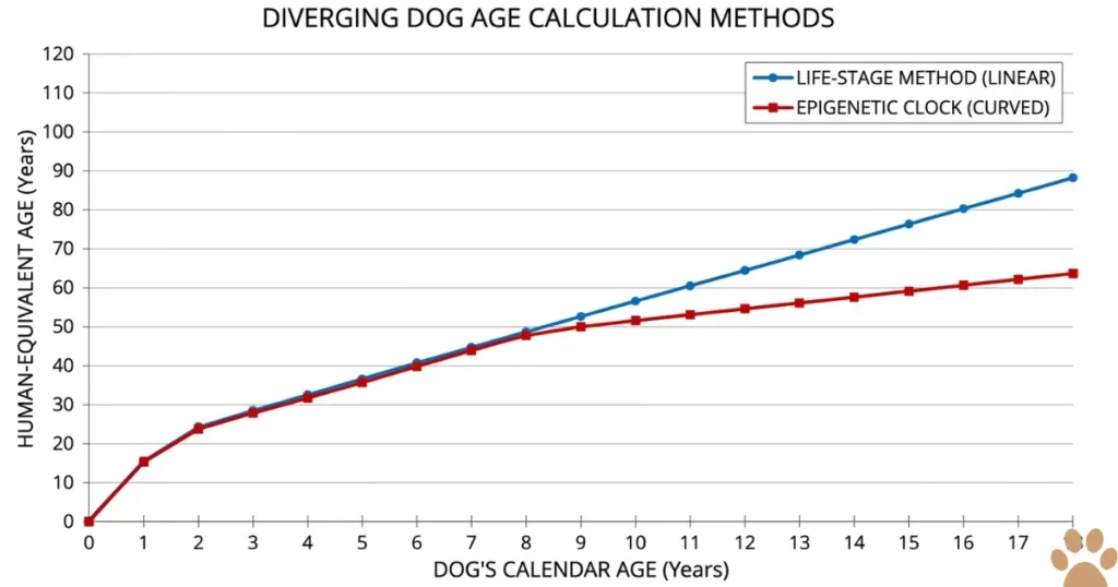 How old is 13 in Dog Years: Why the senior dog age chart runs higher than the epigenetic formula.
