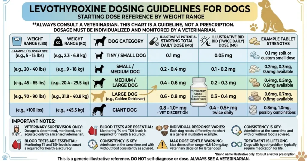 Hypothyroidism in Dogs Medication: Infographic showing hypothyroidism in dogs medication dose calculation by lean body weight