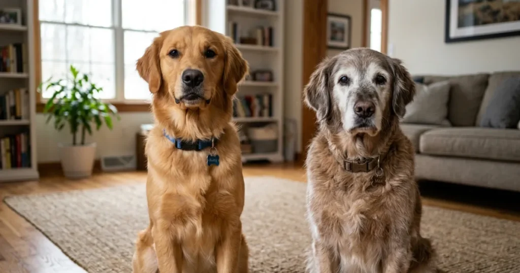 Thyroid Medication: Adult and senior Golden Retrievers representing age-based differences in hypothyroidism medication dosing