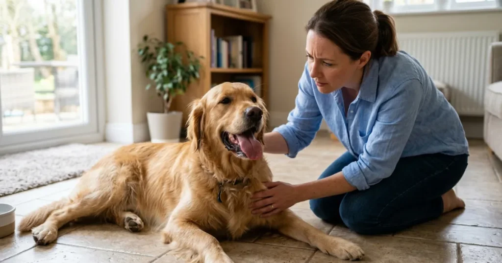 Hypothyroidism Medication: Golden Retriever showing panting signs that may indicate thyroid medication overdose requiring vet call