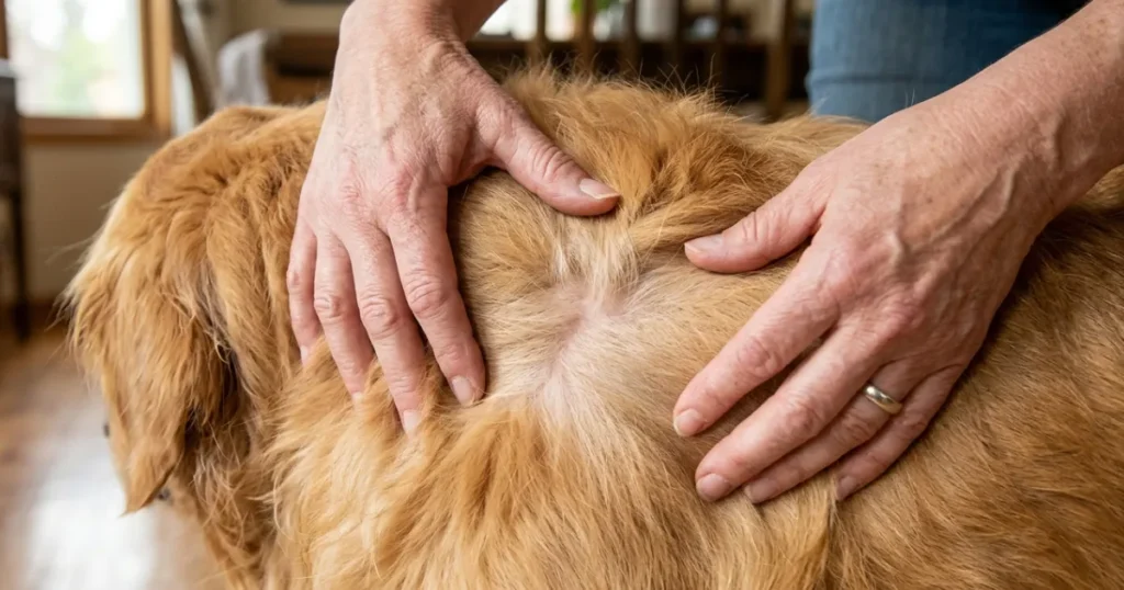 Hypothyroidism in Dogs Symptoms: Thinned undercoat in Golden Retriever — early dermatological sign of dogs with underactive thyroid