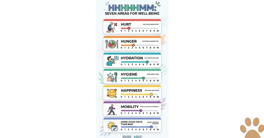 My Dog Has Cancer when Do I Put Him Down: HHHHHMM quality of life scale infographic for deciding when to put a dog with cancer down.