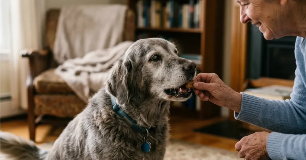 My Dog Has Cancer when Do I Put Him Down: A Golden Retriever still taking a treat despite cancer, a sign that can mislead owners.