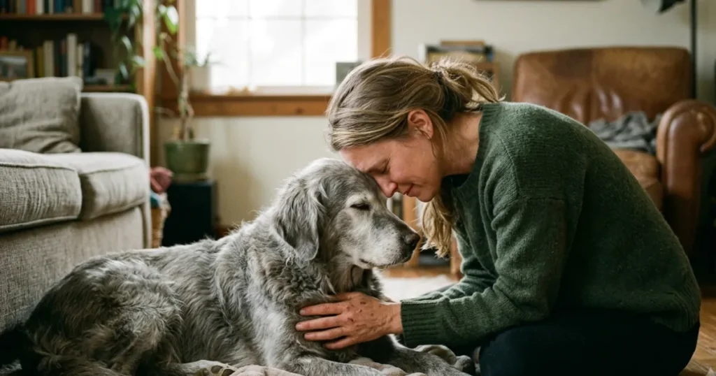 My Dog Has Cancer when Do I Put Him Down: Real owner sharing a final quiet morning with a senior Golden Retriever with cancer.