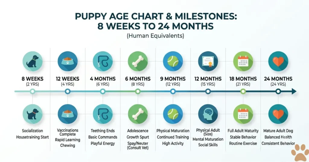 Puppy Age Chart: Puppy age chart showing a Golden Retriever's age in human years by month