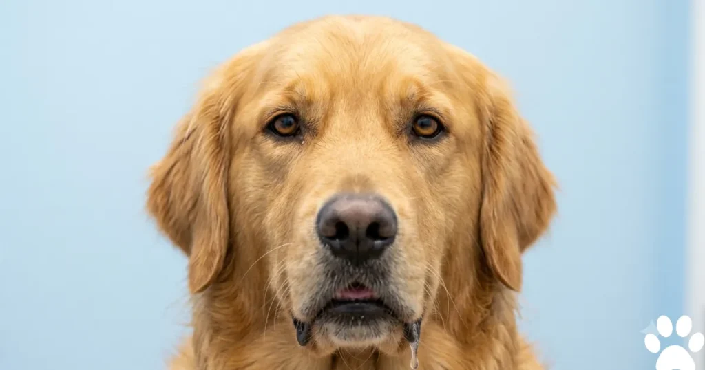 What Does a Dog Seizure Look Like: Dog seizure signs in a Golden Retriever including vacant stare and drooling.