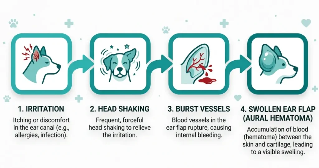 Aural Hematoma in Dogs: How irritation and head shaking lead to a swollen ear flap dog owners see