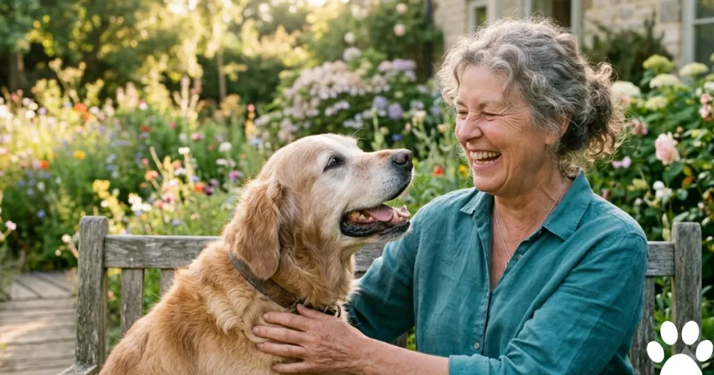Canine Cancer Prognosis: Real owner enjoying good days with a senior Golden Retriever after a cancer diagnosis.