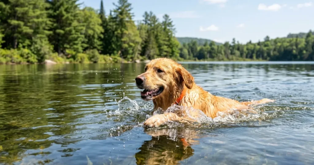 Care For Arthritis in Golden Retriever: Swimming as gentle care for arthritis in a golden retriever