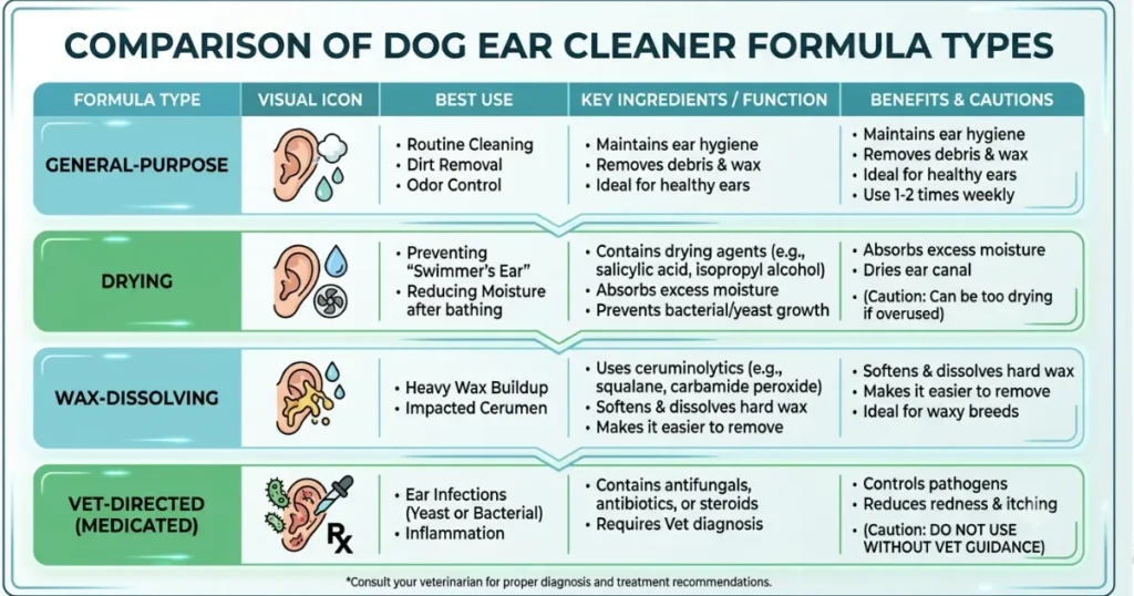 Dog Ear Cleaner Comparison: A dog ear cleaner comparison of formula types by what each does best 