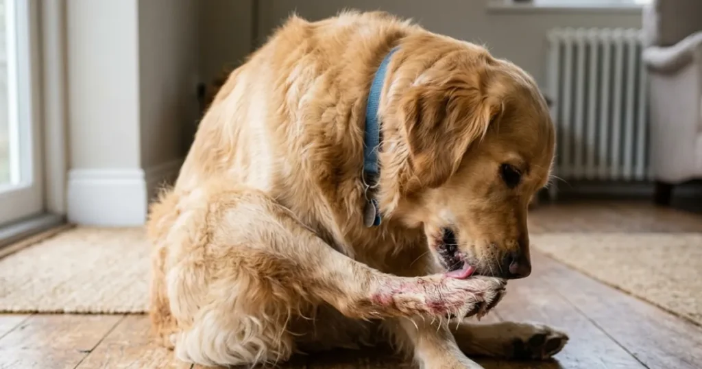 Dog Ear Infection Allergies: Paw licking often appears alongside recurring ear infections in allergic dogs