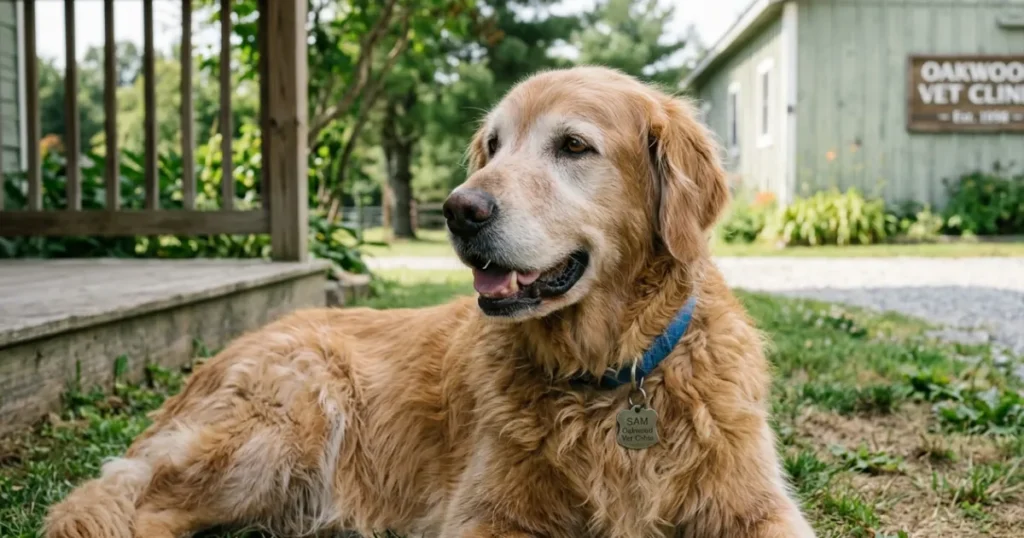 Golden Retriever Age Chart: Golden retriever age span in action, a 12 year old senior outdoors