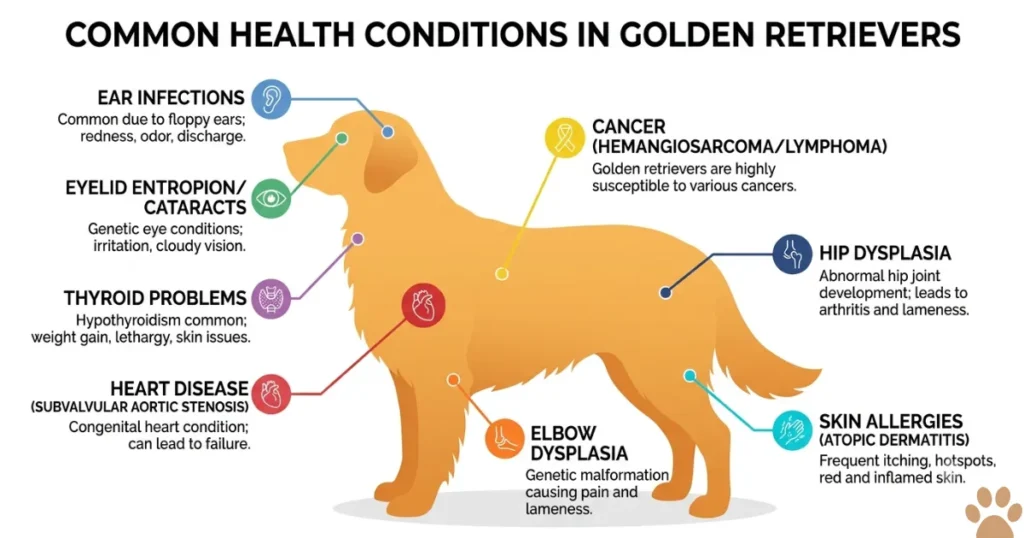 Golden Retriever Health Issues: Infographic mapping golden retriever health problems by body area