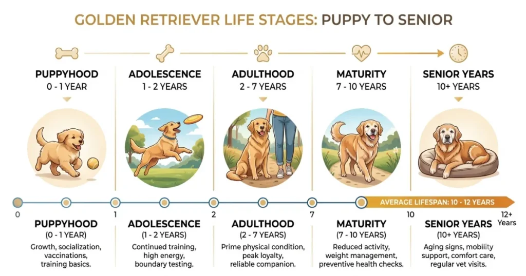 Golden Retriever Lifespan: Infographic Timeline Showing How Long Golden Retrievers Live By Life Stage (