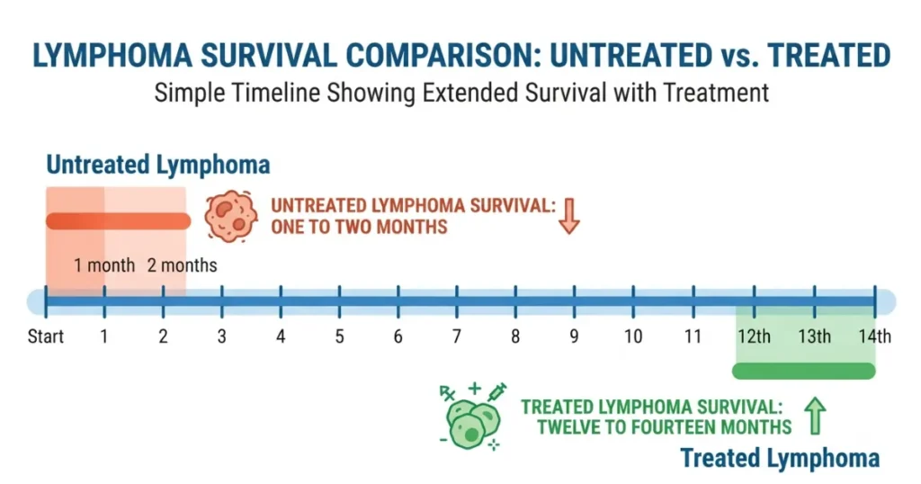 How Long Can a Dog Live with Cancer: Timeline showing how long a dog can live with lymphoma with and without treatment.