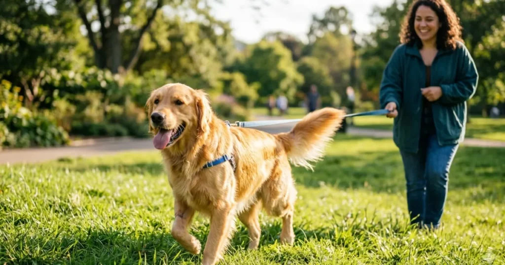 How Long Can a Dog Live with Cancer: A Golden Retriever living well after amputation for bone cancer, showing good quality of life.