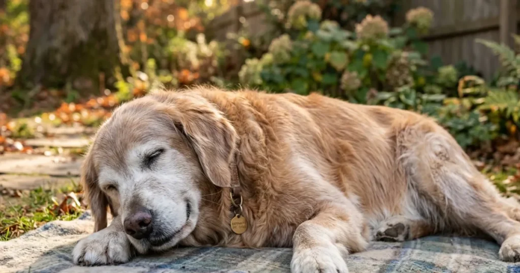 How Old Do Golden Retrievers Live: A very old golden retriever showing how long golden retriever dogs live at the high end 