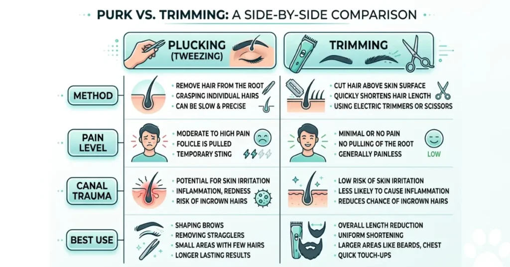 Plucking Dog Ear Hair: Plucking dog ear hair versus trimming compared by trauma, pain, and best use