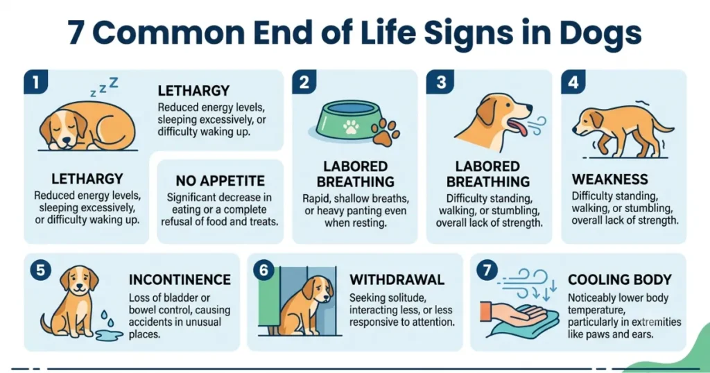 Signs a Boxer Dog is Dying: Infographic of the top 7 signs a boxer dog is dying.
