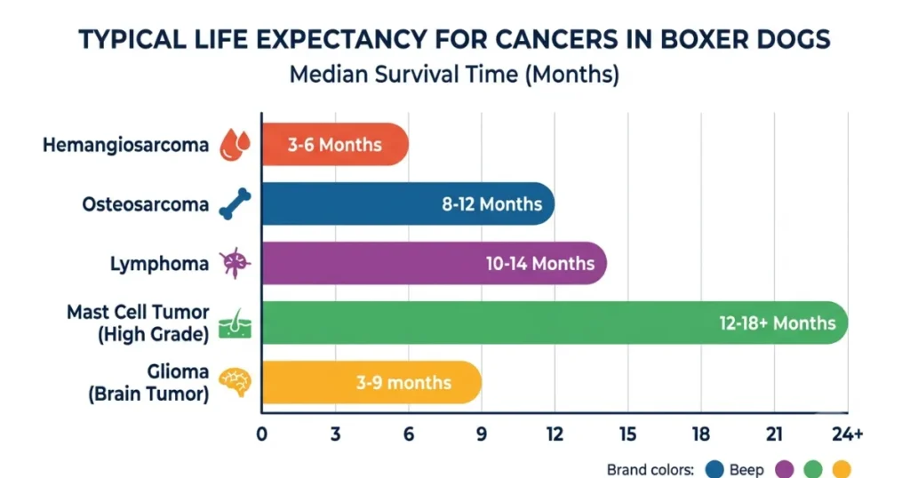 Signs a Boxer Dog is Dying: Chart of Boxer cancer life expectancy by type.
