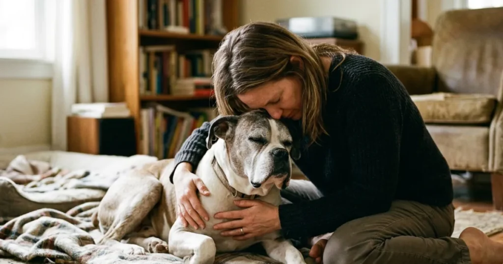 Boxer Dog Cancer: Real owner sharing a final quiet morning with a senior Boxer during hospice care.
