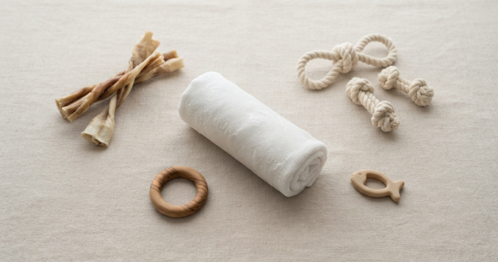 3 Month Old Golden Retriever Weight: Puppy-safe frozen chews laid out to soothe the sore gums of a teething golden retriever.