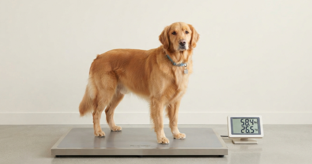 5 Month Old Golden Retriever: A 5 month old golden retriever being weighed to show a healthy range near forty pounds.